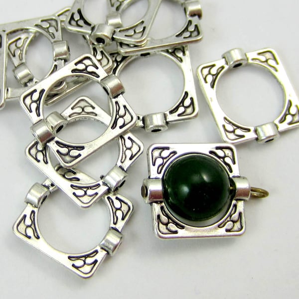 24 Square Tibetan silver Bead Frames  Lead Free  Cadmium Free  Antique silver connectors bead cage 16x14x3mm