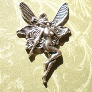 6 silver fairy charms Jewelry  craft supplies  30x44mm