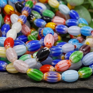 1 Strand Oval Handmade Millefiori Glass Beads, Mixed Colors, Handmade Glass Spacer Beads, Variegated Glass Beads