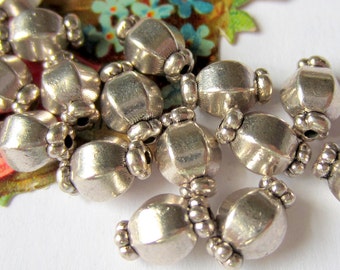 Silver Spacer Beads, Round Metal Jewelry Making Supplies, 7mm 10mm Beads with 1mm Hole, Qty: 30
