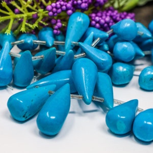 24 Natural Blue Howlite Teardrop Focal Beads, Turquoise Blue Beads, Natural Stone Beads, Large and Small Sizes
