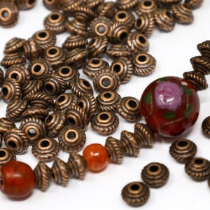 24 Red Copper Spiral Bead Spacers, Copper Metal Beads, Decorative Copper Metal Beads