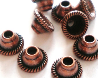 Antique Copper Bead Caps, Textured 8x4mm Spacer End Caps For Gemstone Or Glass Beads In Boho Jewelry Designs, Qty: 24