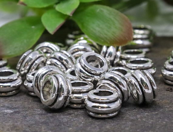 100 Bright Silver Plated Groovie Rondelle Beads – 5mm – Spacer Beads For Jewelry Making