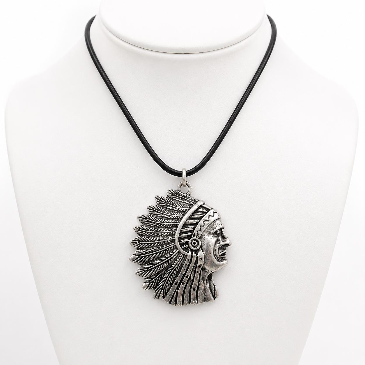 Silver Indian Chief Pendant Charm, Tribal Chief Charm, Indian