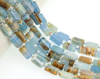 Natural Blue Calcite Beads, Faceted Column Gemstone Strand, Undyed Mexican Stone for Jewelry Making