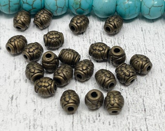 30 Bronze beads barrel spacers jewelry making supplies 6mm x 6mm  lead free nickel free