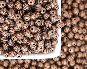 Red Copper Ribbed Barrel Spacer Beads – 5mm Textured Metal Jewelry Making (1.5mm Hole)