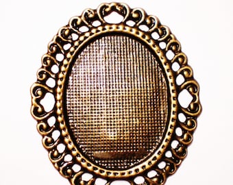Bronze Filigree Cabochon Setting, Ornate Pendant Mount, Vintage Style Jewelry Findings, Boho Beading Supplies, Qty: 1