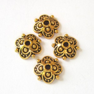 30 Gold Bead caps antiqued metal 10mm x 10mm DIY jewelry supplies