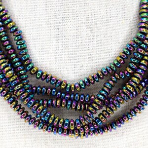 Non-Magnetic Hematite Beads, Multi-Color Plated Disc Beads, Rainbow Metallic Spacer Beads, Polished 6x3mm Hematite Strands, 15.7" Strand image 4