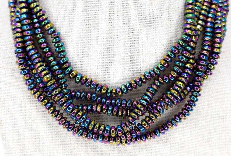 Non-Magnetic Hematite Beads, Multi-Color Plated Disc Beads, Rainbow Metallic Spacer Beads, Polished 6x3mm Hematite Strands, 15.7" Strand image 4
