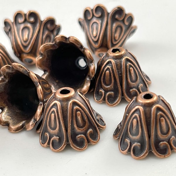 20 bead caps copper ethnic bell shape bead caps 15mm x12mm