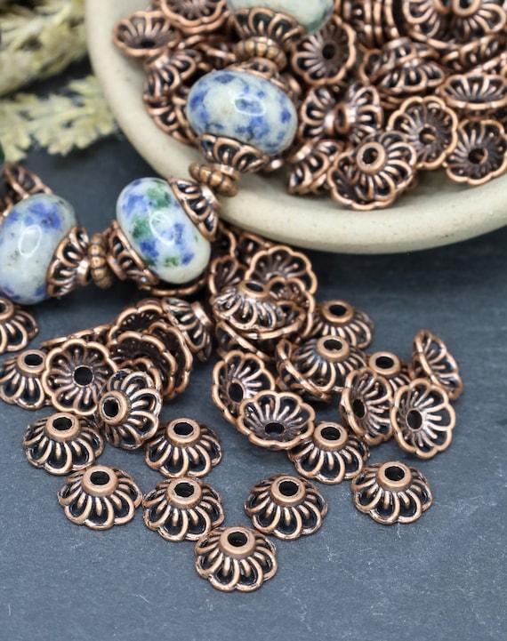 Floral Copper Bead Caps Red Copperjewelry End Caps Copper