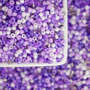 Purple Glass Seed Beads, 3mm Opaque & Transparent Inside Color Mix for Wedding, Boho, or Craft Jewelry Designs, Qty: 50g