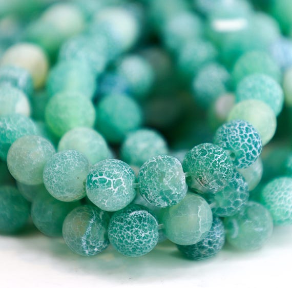 Natural Weathered Aquamarine Green Frosted Agate Bead Strands, 8mm Round Dyed Stone Spacer, Matte Finish, 15" Strand