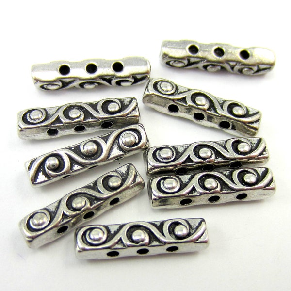 10 Silver spacer bars 3 hole rectangular connector triple strand slider bar multi strand separator 18mm x 4mm