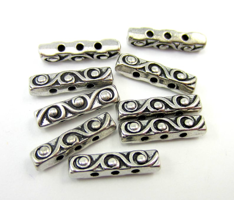 10 Silver spacer bars 3 hole rectangular connector triple strand slider bar multi strand separator 18mm x 4mm image 1