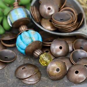 Oversized Large Copper Bead Caps, Copper Spacer Beads, Flat Bead Cap, Qty 18
