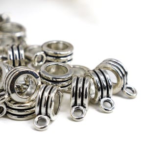 Antique Silver Bead Hangers, 13x8mm Bail Charms for Necklaces and Bracelets, Qty: 24