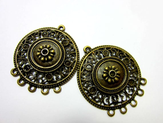 Ethnic Antique Bronze Chandelier Earring  Connector Pendant Drops  42mm x 36mm Ethnic Findings Chic Bohemian Jewelry Supplies Qty 6