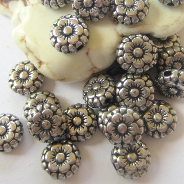 30 Silver metal beads spacers  jewelry  making supplies 7mm x 3mm lead free nickel free silver flower beads