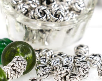 Antique Silver Knot Beads, Tibetan Style Spacer Beads, Vintage Inspired Jewelry Accents, Small Decorative Beads for Layered Designs