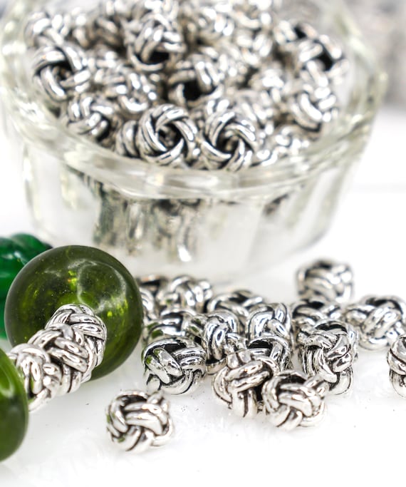 Antique Silver Knot Beads, Tibetan Style Spacer Beads, Vintage Inspired Jewelry Accents, Small Decorative Beads for Layered Designs