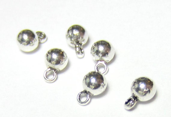 50 Silver Ball Dangles 4mm X 6mm Jewelry Loop Drop Silver Orb