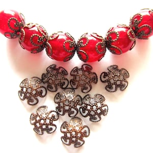 Copper Filigree bead caps antique copper vintage style  8mm x 2.5mm jewelry craft supplies Qty 30