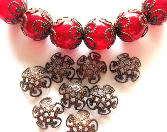 Kupferfiligran-Perlenkappen im Antik-Kupfer-Vintage-Stil, 8 mm x 2,5 mm, Schmuckbastelbedarf, Menge 30