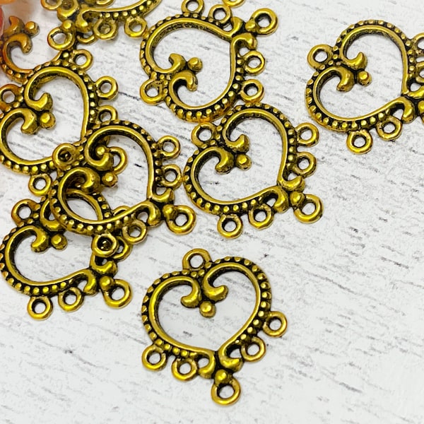 6 Boho Gold earring chandeliers ethnic jewelry components antique gold 21.5mm x 19mm