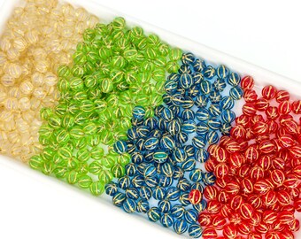 Gold Lined Glass Beads, Ribbed Round Glass Beads, 8mm Glass Beads, Jewelry Making Supplies