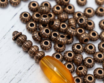 Copper Rondelle Spacer Beads, Boho Style Beads, Metal Spacers Qty 24
