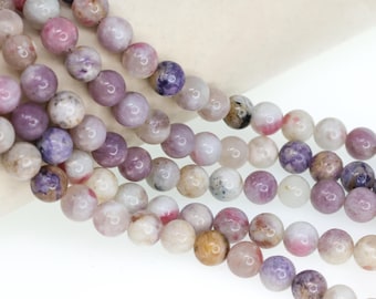Natural Lepidolite Beads, Purple Mica Gemstone Beads, Round Stone Beads, 6mm or 8mm