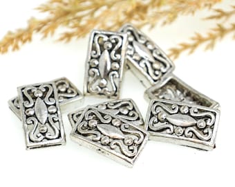 Rechteckige Schiebeperlen aus Silber, Antiksilber, Zwischenstück für Lederarmbänder, 24 mm