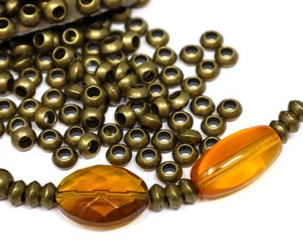 Antique Bronze Rondelle Spacer Beads, 6mm Craft Beads for Jewelry Making, Rustic Boho Metal Beads