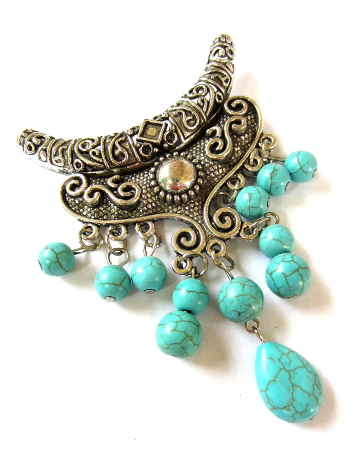 Turquoise pendant antique silver charm  jewelry enhancer LG 64mm x 92…