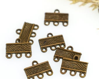Antique Bronze Multi Strand Connector Links, Rectangle 3 Loop Jewelry Connectors, Textured Metal Components