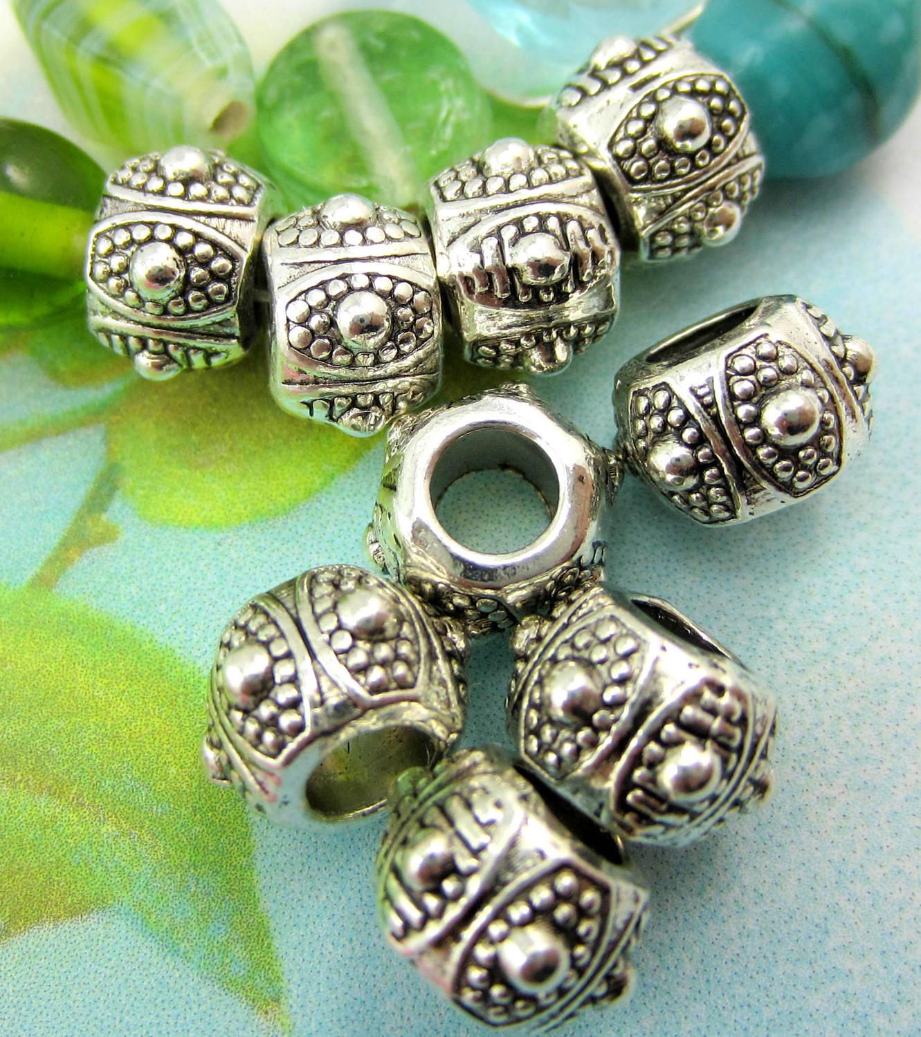 18 Large hole silver beads large hole jewelry craft beads Etsy