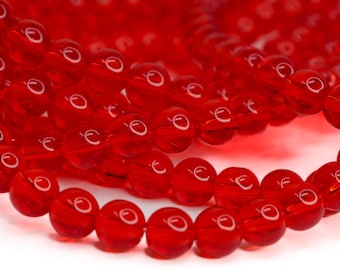 Cranberry Red Glass Beads, Red Round Beads, Glass Spacer Beads, Glass Jewelry, 8mm, 6mm, 4mm
