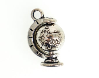 Rotating Globe Pendant, Vintage World Charm, Travel Jewelry Pendant, Antique Silver Globe, Wanderlust Charm