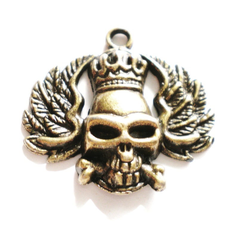 4 Winged Skull charms bronze antique skeleton pendants metal craft jewelry supplies image 6