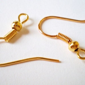 Gold French Earring Hooks 18mm – Ball & Coil Plated Jewelry Findings for DIY Earrings, Qty 60