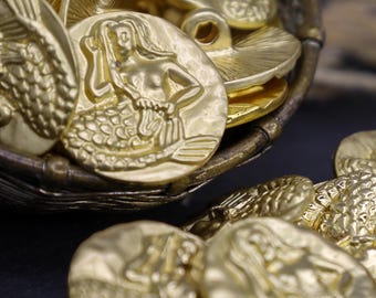 Gold Mermaid Shank Buttons, Ocean-Inspired Sewing and Craft Supplies, Gold Bracelet Closure