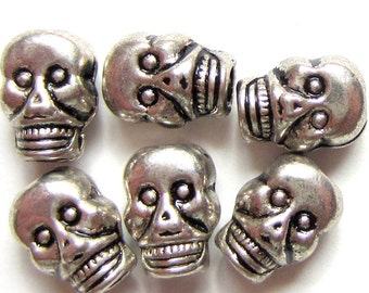 Skull Beads for DIY Jewelry, Antique Silver Day of the Dead Style, 9x7mm, Qty: 24