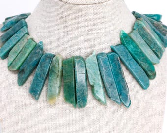 Natural Amazonite Graduated Stick Beads, Statement Dagger Gemstone Strand, Organic Designer Necklace Beads, 23–62mm