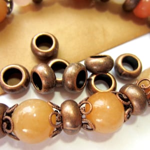 30 Antique copper beads large hole beads copper spacers focal beads 8mm x 3mm 4mm hole lead nickel free
