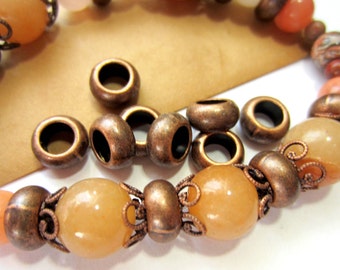 Antique Copper Large Hole Beads, 8mm x 3mm Metal Spacers with 4mm Hole