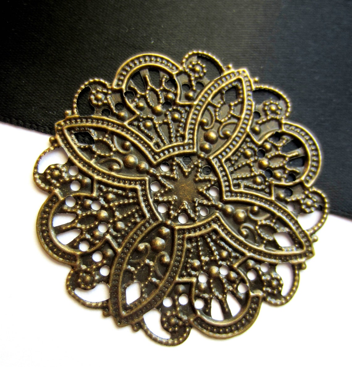 10 Antique Bronze Filigree Jewelry Findings Stamped Medallion Etsy